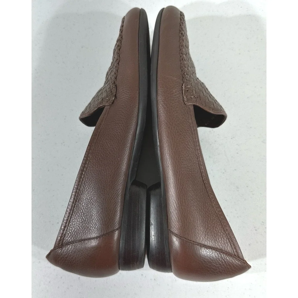 Trotters Loafers 9.5 S Extra Narrow Brown Leather Woven Vamp Made in Brazil